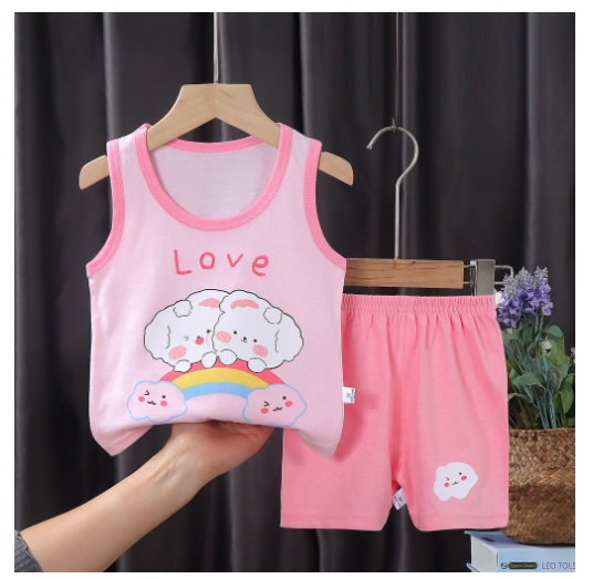 For Baby Girls & Kids Sleeveless Shorts Set Pure Cotton Summer Wear For Kids Girls S8