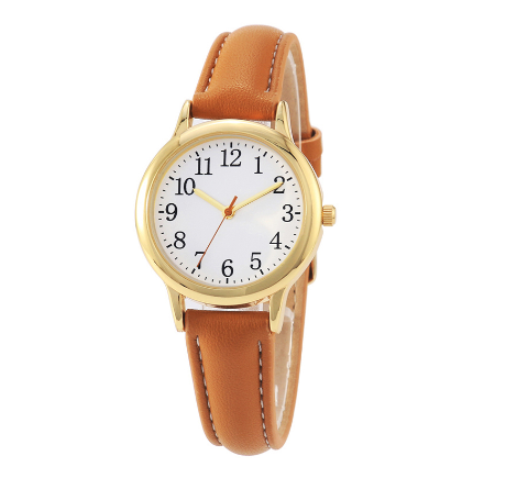 TPW Japanese Quartz Movement Watch Easy to Read Arabic Numerals Watches PU Leather Strap 31mm Dial Wrist Watch BROWN