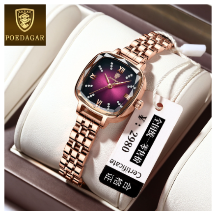 POEDAGAR luxury watch for woman korean style waterproof 2023 sale original fashion rosegold stainless steel Watch PURPLE