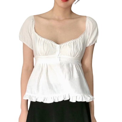 Lovito Women Elegant Plain Lettuce Trim Structure Line Blouse LNL35088 (White)