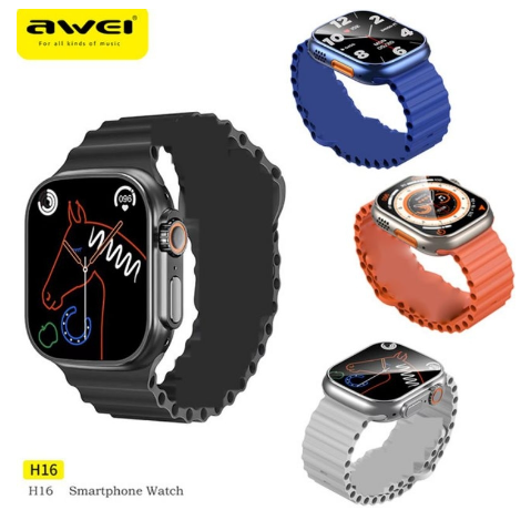 Awei 2023 Smartwatch H16 Ultra Bluetooth Call NFC Waterproof Fitness Smart Watches Wireless Charging