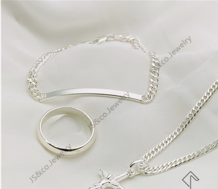 JS&CO jewelry 925 Silver 3in1 Cross Pendant Necklace Bracelet Ring Jewelry Set