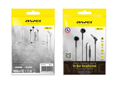 Awei PC-7 In-Ear Wired Earphone 3.5mm Jack Earbuds Stereo Bass Sound Earphones Headset With Mic