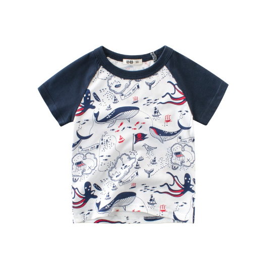 27Kids Quality Summer Clothing Kids Shirt Cotton Plane Fish Animals Dino Fashion Casual Boy Toddler D6