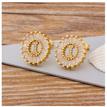 26 Initial Letter Earrings for Women Hypoallergenic Accessories Cute Alphabet AAA CZ Gold Stud Hikaw Jewelry I