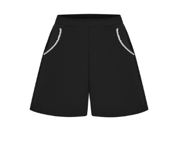 Lovito Women Pearls Contrast Binding Fake Pocket Shorts L62ED082 Black