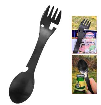 Camping Utensils Survival Spoon Fork with Bottle Can Opener 5in1 Multifunctional Flatware Stainl