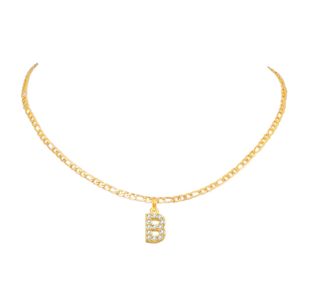 Vnox 14 Yellow Gold Plated Cubic Zirconia Initial Necklace Letter Necklaces for Women 20inch Chain B