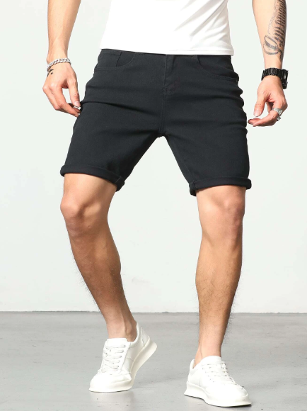 Manfinity Homme Men Cotton Solid Bermuda Denim Shorts