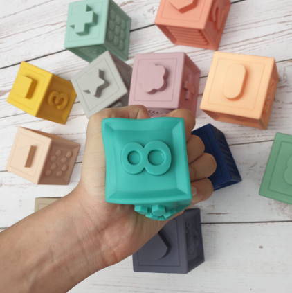 12PCS AND 6PCS SQUEEZE BABY BLOCKS SOFT BUILDING BLOCK TOY CHEWING STACKING TEETHING SILICONE