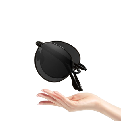 Cyxus Round Polarized Foldable Sunglasses for Women Men Folding Sun Glasses Metal Frame Eyeglasses 1018