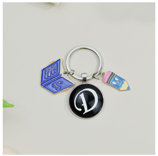 1Pcs Simple Glass 26 Letter Keychains Fashion Book Pencil A-Z Initials Keyrings Student Gifts Souvenir Handbag Pendant Ornament D