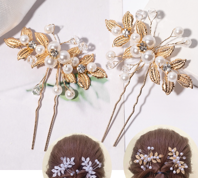 Bridal Hairpin Leaf Pearl Hair Pin Exquisite Pearl Hair Plug Wedding Bridal Hair Accessories