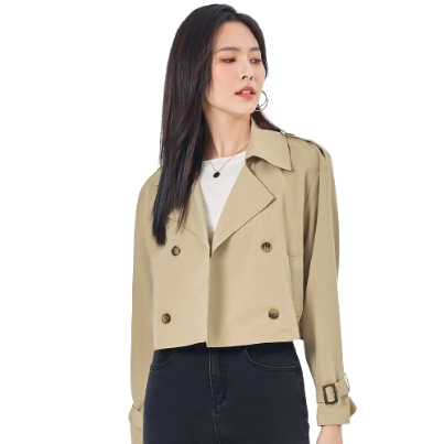 Lovito Women Button Front Lace Up Jackets L68ED073 (Apricot/Black)