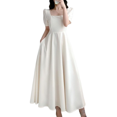 Lovito Elegant Plain Ball Gown Square Neck Dress For Women (White) LEX01047
