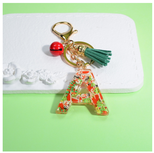 Fashion A-Z 26 Letters Keychains Christmas Tree Snowman Sequins Filling Resin Key Rings Women Bag Charms A