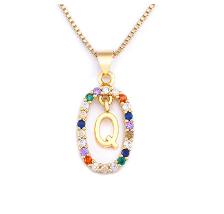 Colorful 26 Letters A - Z Initial Alphabet Pendant Long Chain Necklace Name Jewelry Women Accessories Q