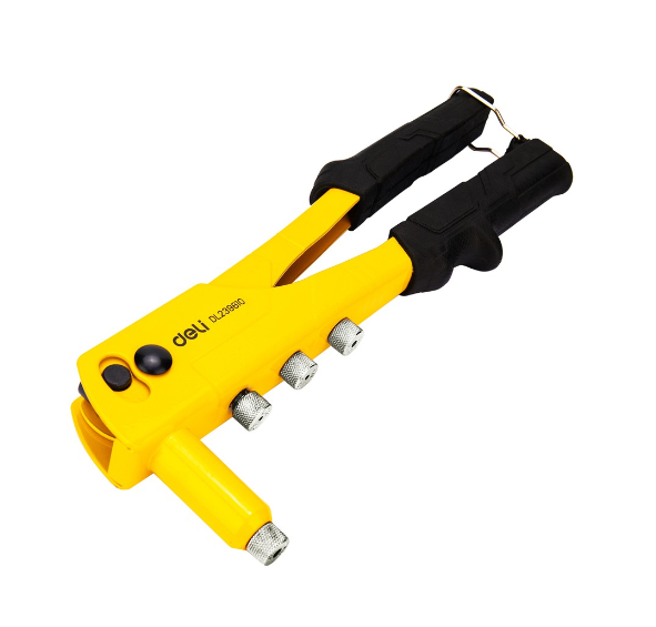 Deli Hand Riveter Set 4 Nozzles Heavy Duty Rivet Gun Tool + 60PCS Rivets Free Hand Riveter