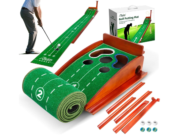 Roykaw Golf Putting Mat, Putting Green for Indoor,Golf Practice Mat w/Auto Ball Return, Golf Practice Training Aid for Home and Office, Easy Assembly, Ideal Gift for Golf Enthusiasts