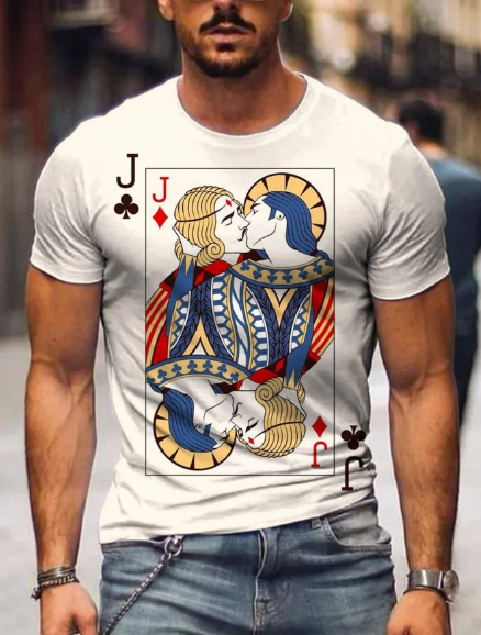 Men's Summer Poker Print Round Neck Short Sleeve Casual T-Shirt