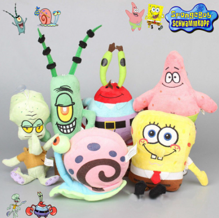 Cartoon SpongeBob SquarePants Patrick Star Squidward Tentacles Plush Toys Kids Gift 6Pcs/set