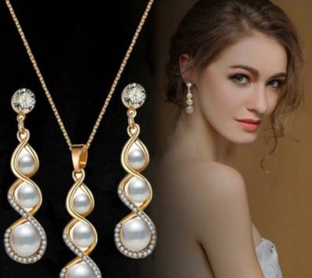 Romantic Crystal Drop Necklace Earring Jewelry Set Party Wedding Bride Pearl Jewelry Set