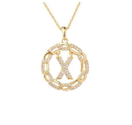 YH 18K Thai gold plated lnitials Pendant A-Z Letter Necklace For Women （3lengths Free Adjustment）X