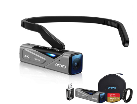 Ordro  FPV-EP7 4K 60fps 20MP Ultra HD Head Wearable Action Camera Gimbal Stabilizer Pocket Size Video Camera Ideal for Vlogging Portable