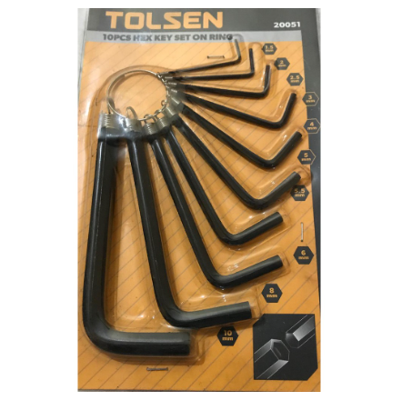 Tolsen 10PCS Hex Key Set On Ring Allen Wrench (1.5,2,2.5,3,4,5,5.5,6,8,10mm) 20051