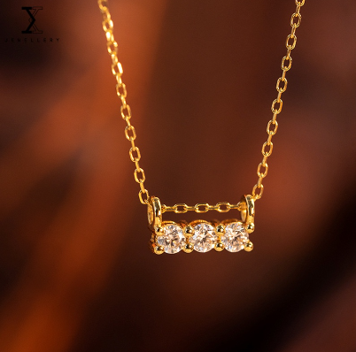 Silver Necklace Women Three Diamonds  Clavicle Chain