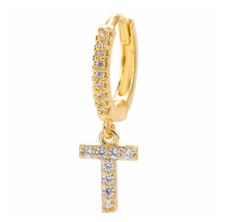 Letter Hoop Earrings Alphabet Zirconia Earings 14K Gold Ear Stud T