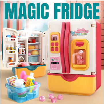 Magic Fridge Kitchen Toy with Ice Dispenser Pretend Play Appliance for Kids