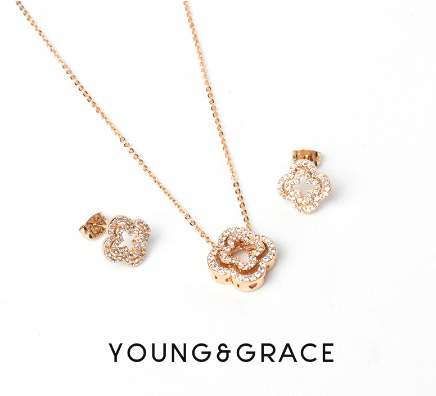 Young & Grace Rose Gold Plated Four Leaf Clover Design Jewelry Set For Women For Wedding Non Fade