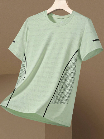 Men Plaid Print Ice Silk Short Sleeve T-Shirt With Round Neck And Quick-Drying Breathable Lightweight Fabric For Daily Casual Outdoor Cycling, Running, Workout, Fitness Sports Tops Shirt Base Layer