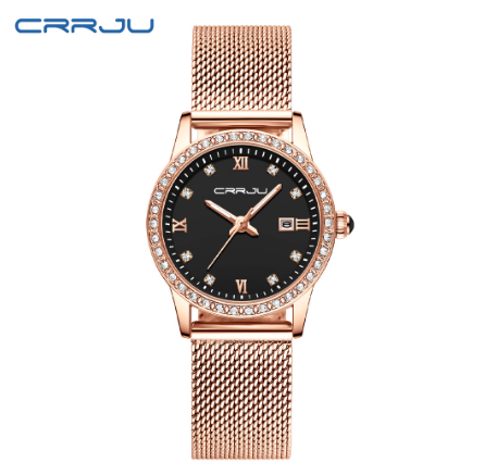 CRRJU Women's Watch Top Brand Business Fashion Luxury Analog Quartz Stainless Steel Waterproof 2186X BLACK