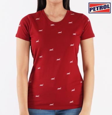 Petrol Basic Tees for Ladies Regular Fitting CVC Jersey Fabric Trendy Fashion 110098-U Crimson