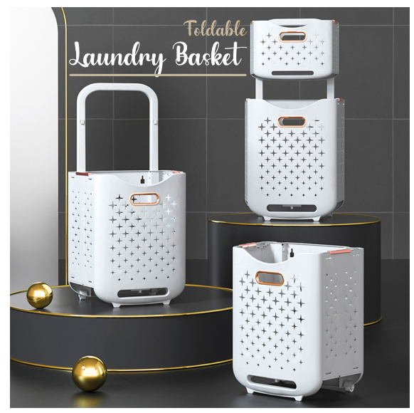 LOCAUPIN Double Layer Removable Storage Basket Foldable Laundry Hamper with Wheels Clothes Organizer