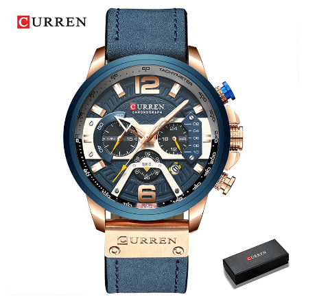 Curren Top Brand Fashion Casual Sport Watches for Men Military Leather Wrist Watch Man Clock Chronograph 8329 ROSEGOLD BLUE