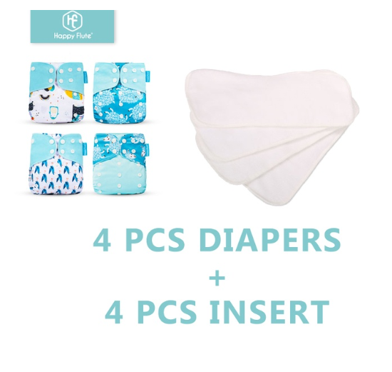 Happyflute 4Pcs Pocket Diapers Plus 4 Pcs Microfiber Insert Reusable Washable Ecological Cloth Diaper Fit 3 15kg Baby Set 19