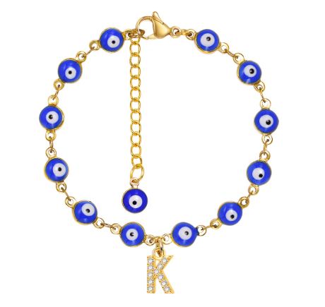 Vnox Initial Letters Evil Eye Bracelet for Women,Turkish Blue Eye Alphabet Bracelets Kabbalah Protection A-Z Jewelry