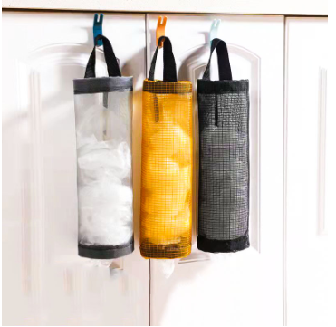 Plastic Trash Bag Holder Wall Mount Hook Storage Kitchen Net Mesh Organizer Dispenser IP