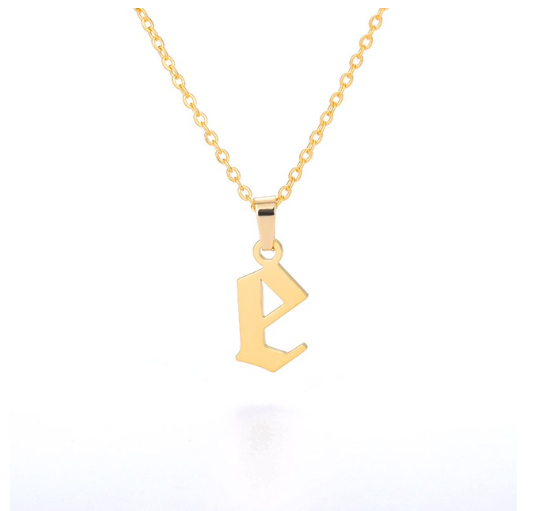 Maxzone Tiny Old English Letters Necklaces For Women Lowercase Initial A-Z Letter Pendant Necklace Men Vintage Font Boho Jewelry Gift E