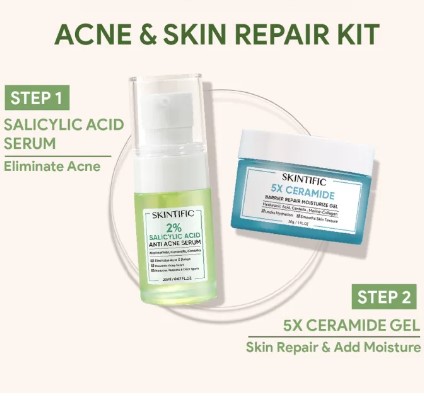 Skintific Acne Cure & Skin Repair Kit Salicylic Acid Serum + 5X Ceramide Gel