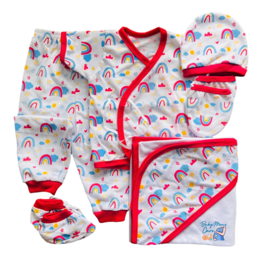 8Pcs Newborn Set Blanket Mittens Booties Bonnet Shortsleeve Pajama Essential Printed Cotton S6