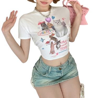 Lovito Casual Animal Pattern Short Sleeves Round Neck T-Shirts for Women LNA13074 (White)