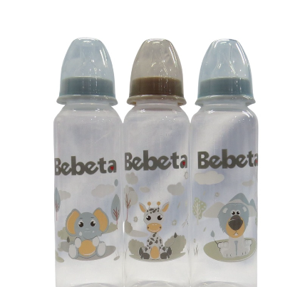 Bebeta F. Bottle 12oz Regular Neck w/ normal hood (Dark Print ) Pink 3Pcs/Pack