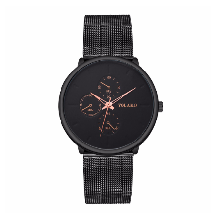 Fashion Men Black Stainless Steel Mesh Belt Quartz Business Watch Luxury Casual Sport Watch 003