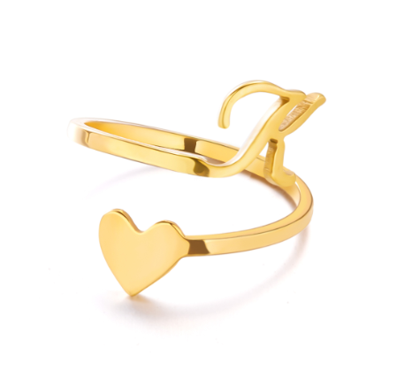 Gold Stainless Steel A-Z Rings Initial Letters Heart Rings Women Fashion Non Fading Jewelry Adjustable K
