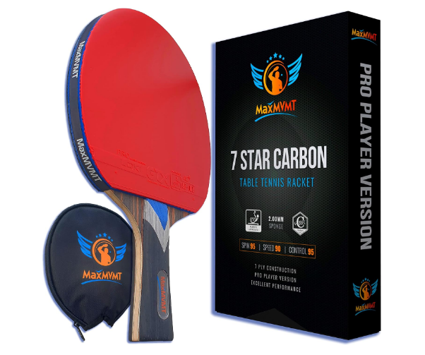 Ping Pong Paddle - 1 Carbon Fiber Racket - 7 Ply Blade Construction - 1 Wristband - Premium ITTF Approved Rubber - Protective Racquet Case - Attractive Box