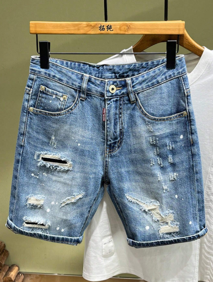 Men's Distressed Denim Shorts With Pockets